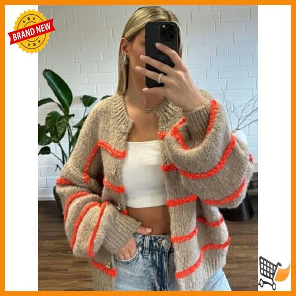 Oversized Knit Cardigan Long Sleeve Button Down Open Front Sweater - Picture 3 of 7